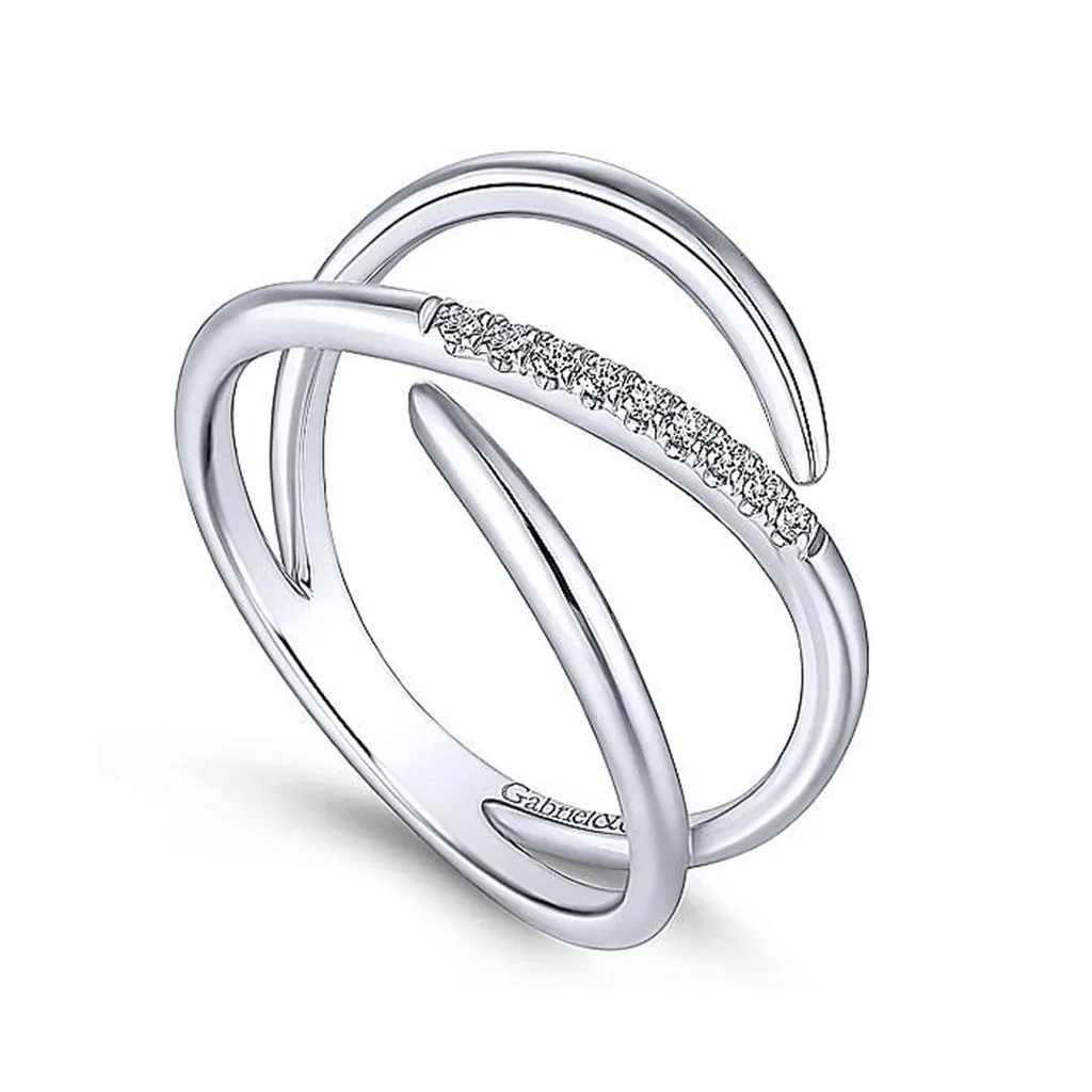 14K White Gold Split Shank Pavé Diamond Wrap Ring