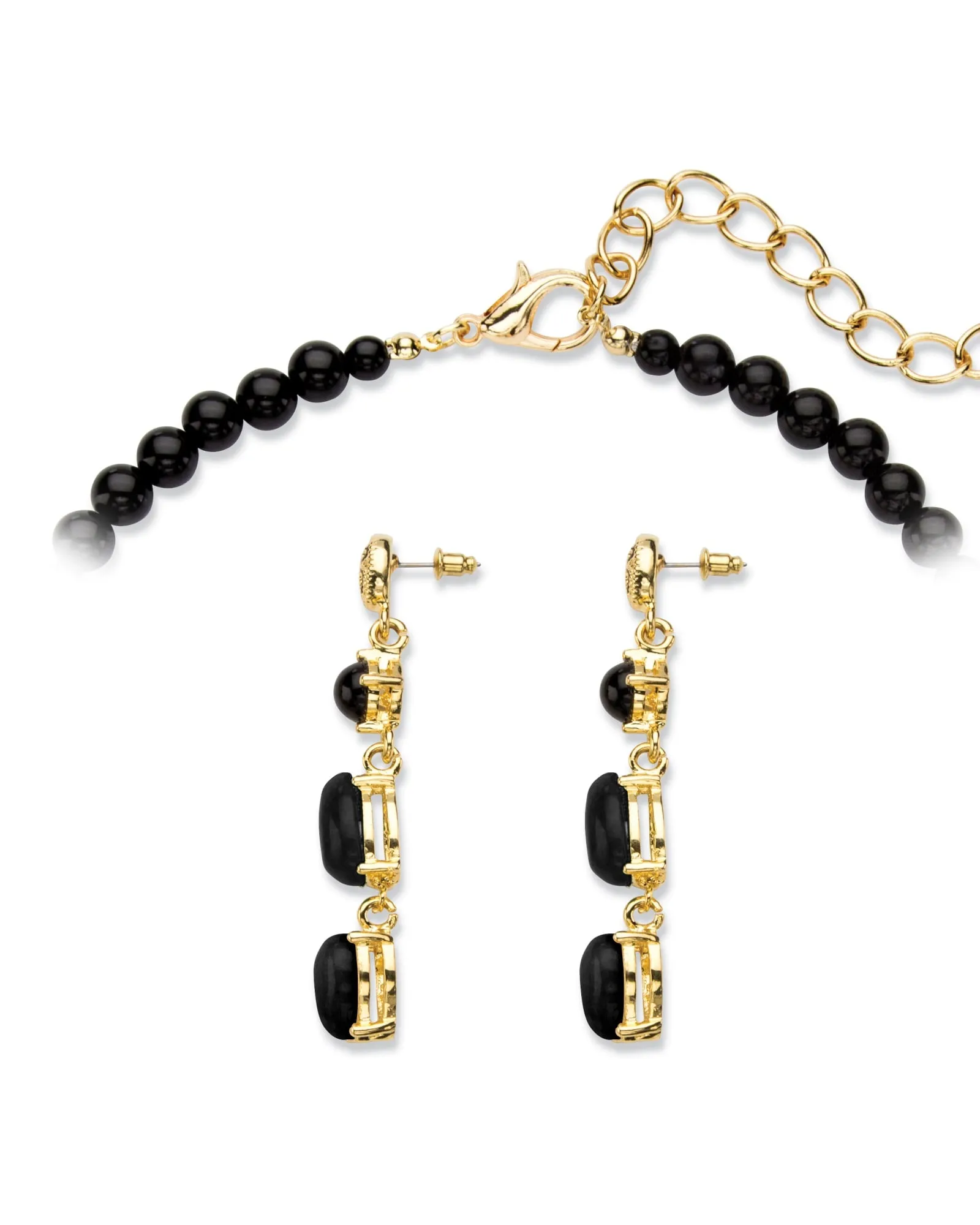 .30 Cttw. Genuine Onyx and Simulated Gemstone Goldtone Leopard Necklace Set | Black