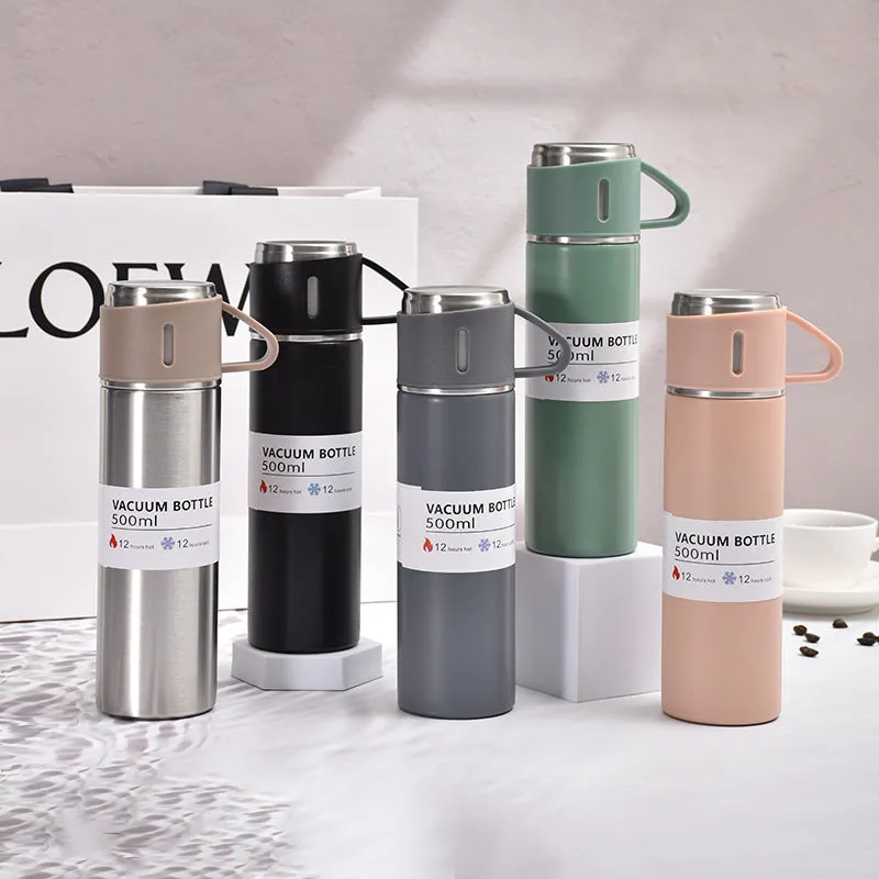 500ml 3 in 1 Stainless Steel Vacuum Flask Bottle With Cup Set - Business Gift Set