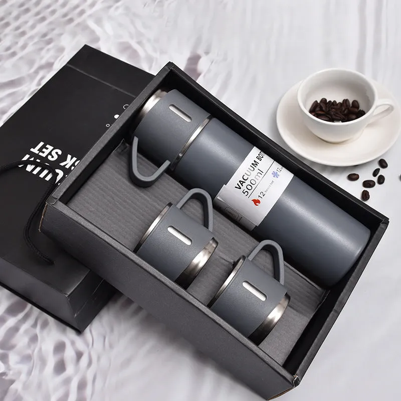 500ml 3 in 1 Stainless Steel Vacuum Flask Bottle With Cup Set - Business Gift Set