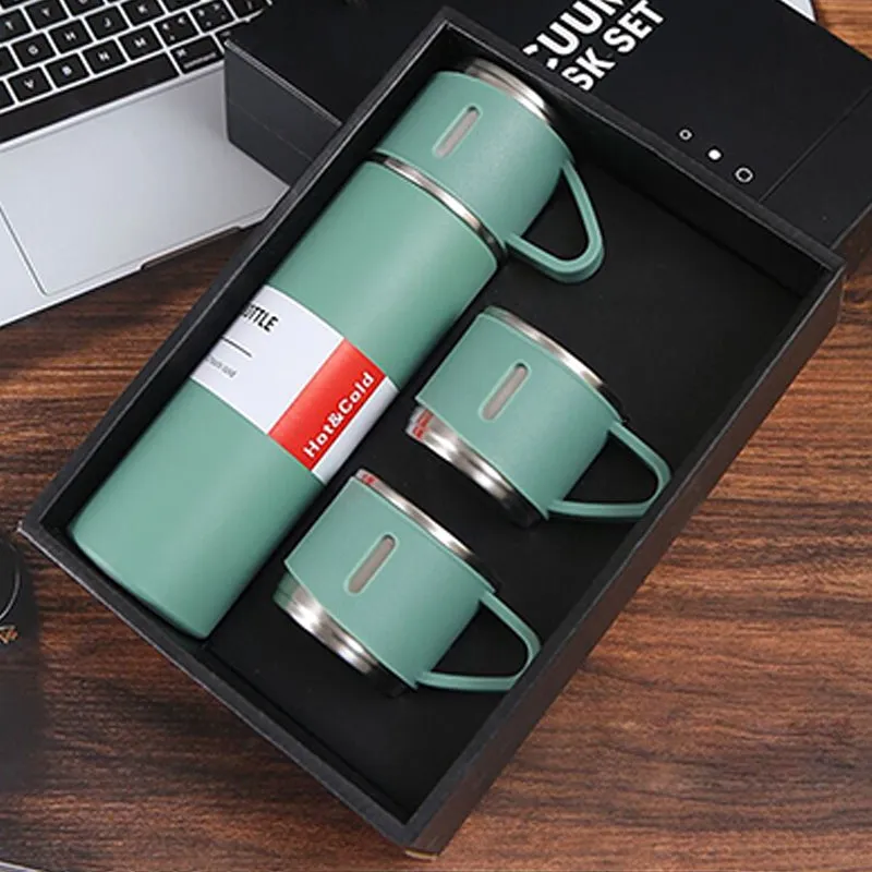 500ml 3 in 1 Stainless Steel Vacuum Flask Bottle With Cup Set - Business Gift Set