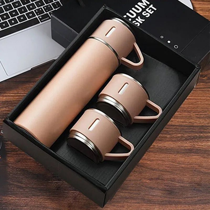 500ml 3 in 1 Stainless Steel Vacuum Flask Bottle With Cup Set - Business Gift Set