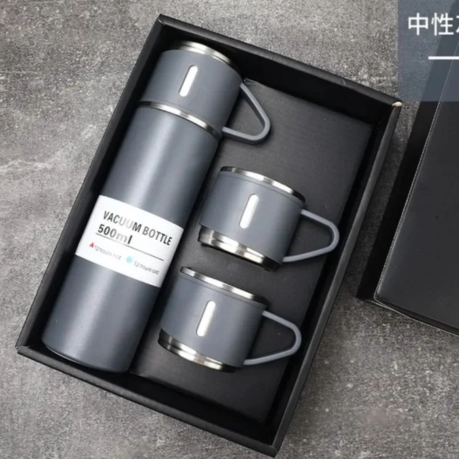 500ml 3 in 1 Stainless Steel Vacuum Flask Bottle With Cup Set - Business Gift Set