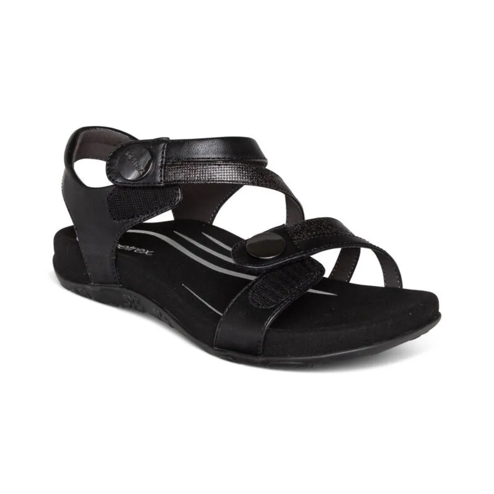 Aetrex Women's Jess Adjustable Quarter Strap Sandal Black