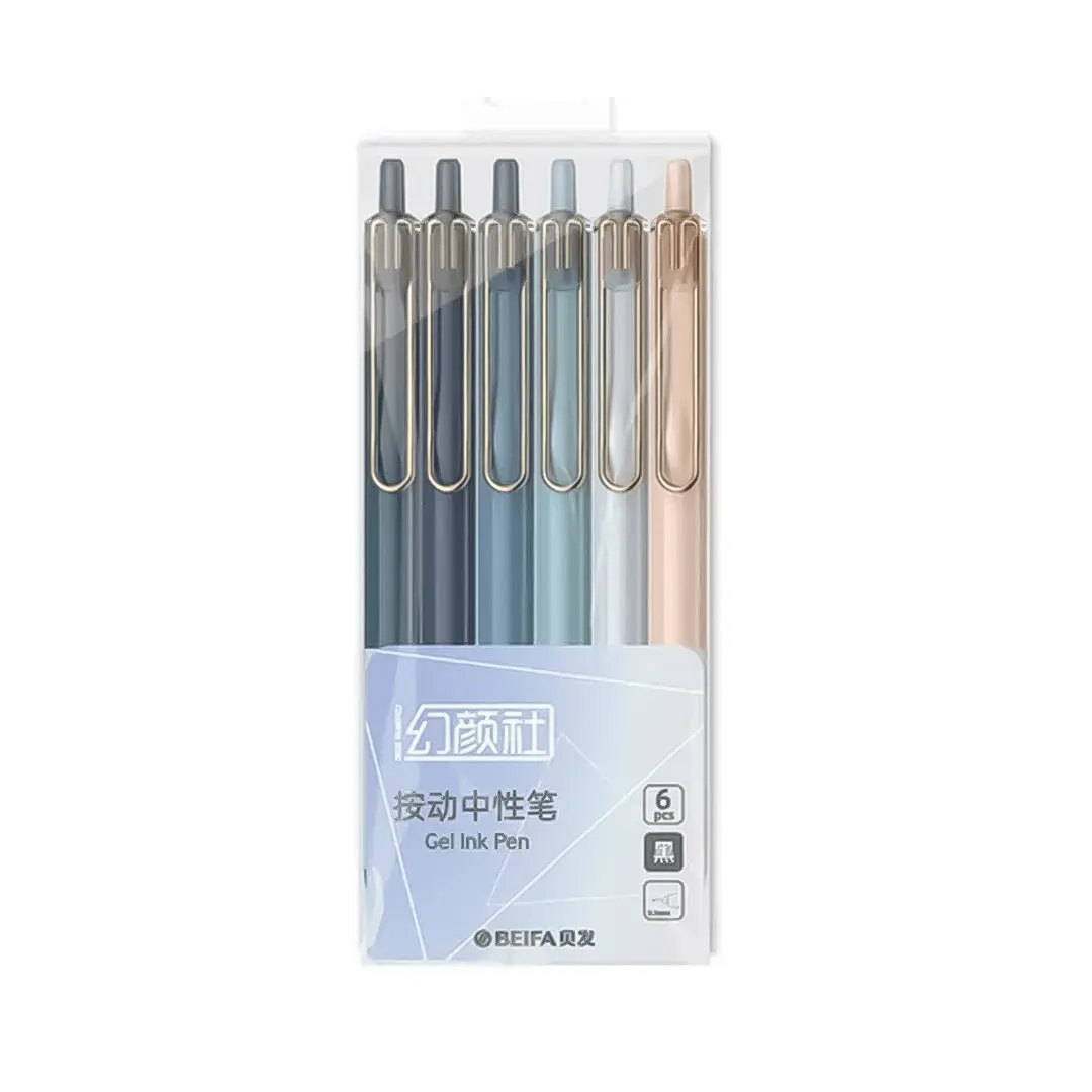 Beifa Morandi Retractable Gel Pen Black 0.5mm- Pack of 6