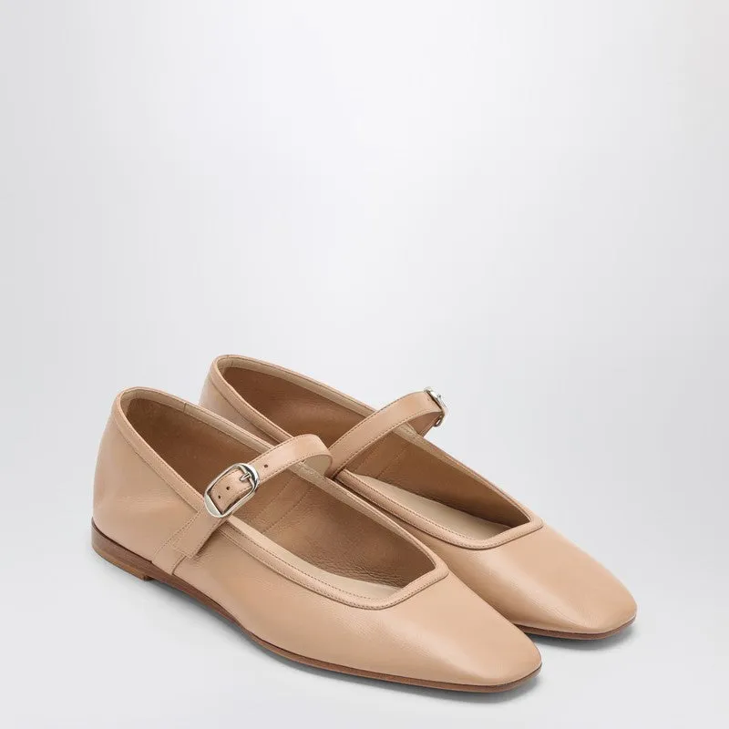 Beige Leather Mary Jane Ballerina