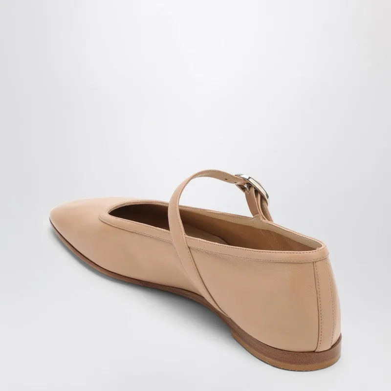 Beige Leather Mary Jane Ballerina