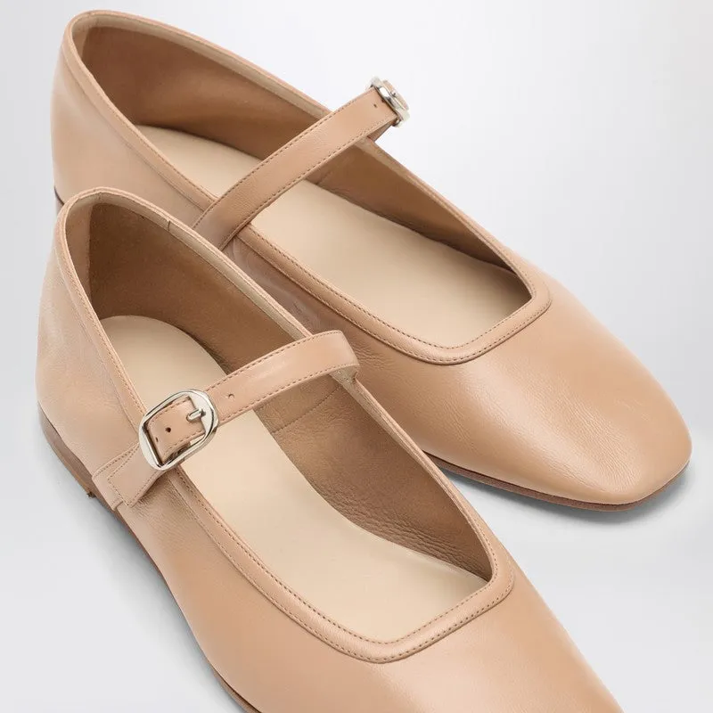 Beige Leather Mary Jane Ballerina