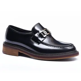 Black leather loafer shoes