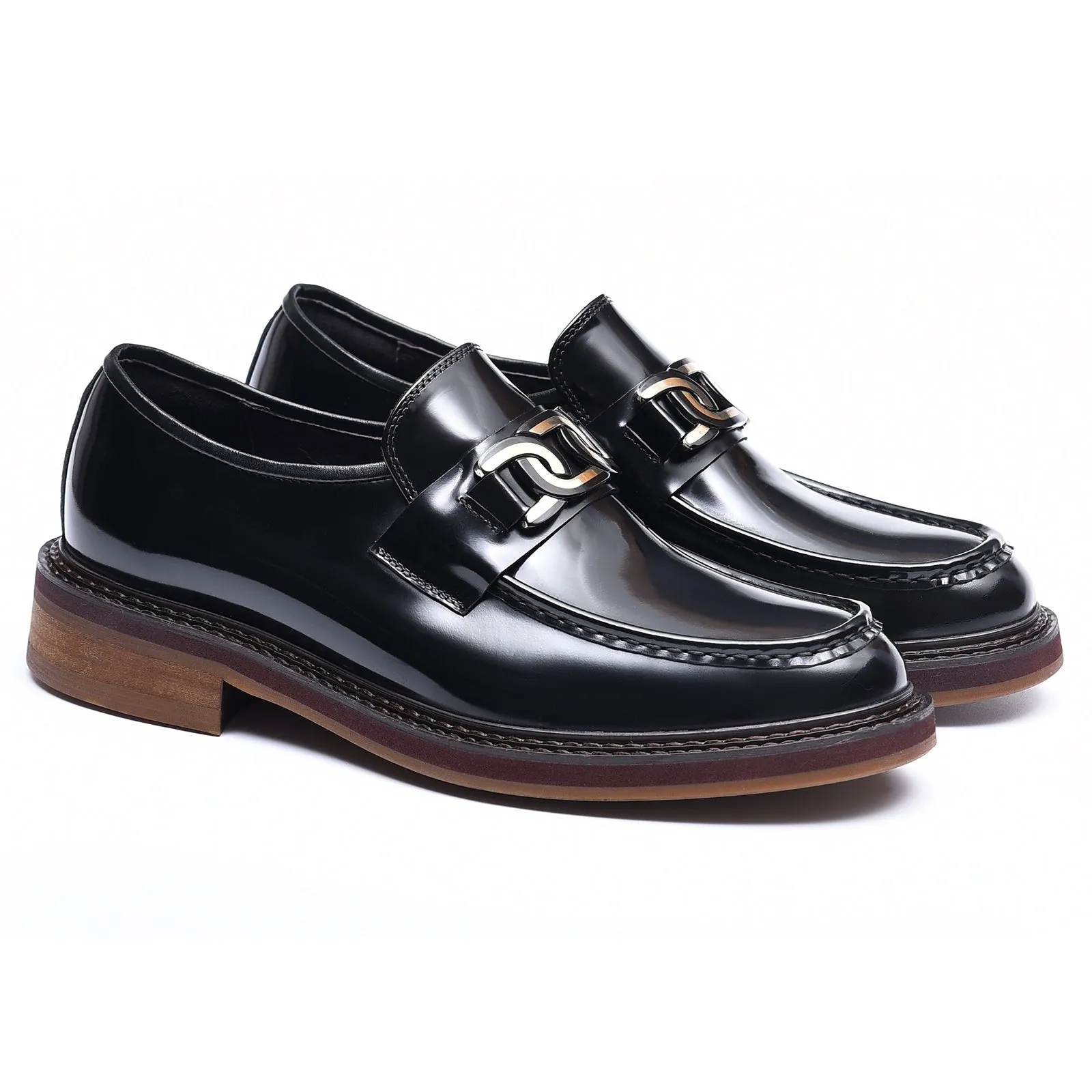 Black leather loafer shoes