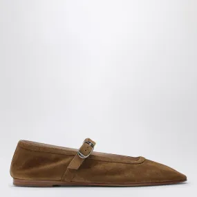 Brown Suede Mary Jane Ballerina