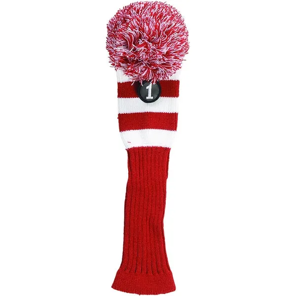 EverGolf Pom Pom Drive Head Cover- Red/White