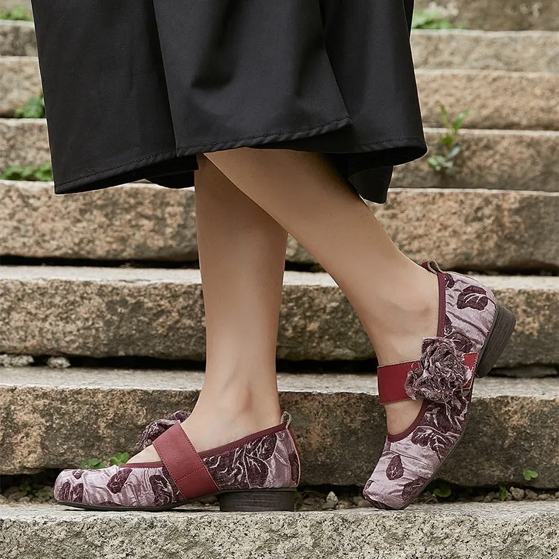 Handmade Leather Mary Jane Shoes Ballet Flats in Pink/Camel/Black