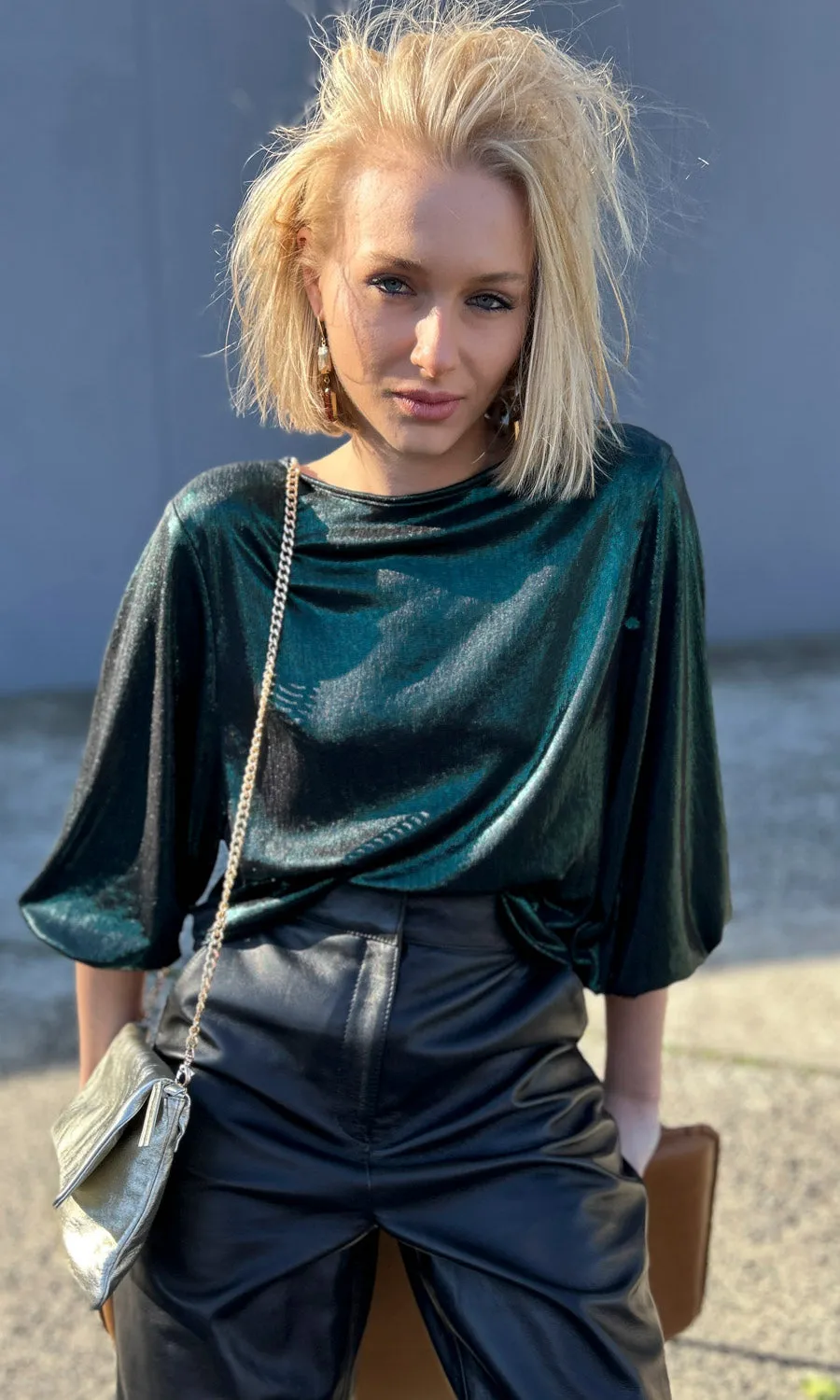 hoss Dramatic Green Metallic Top