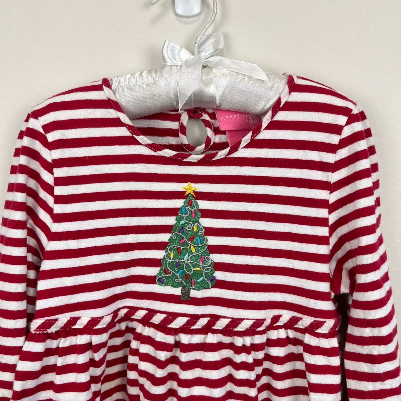 J. Khaki Kids Red Striped Christmas Tree Dress 6