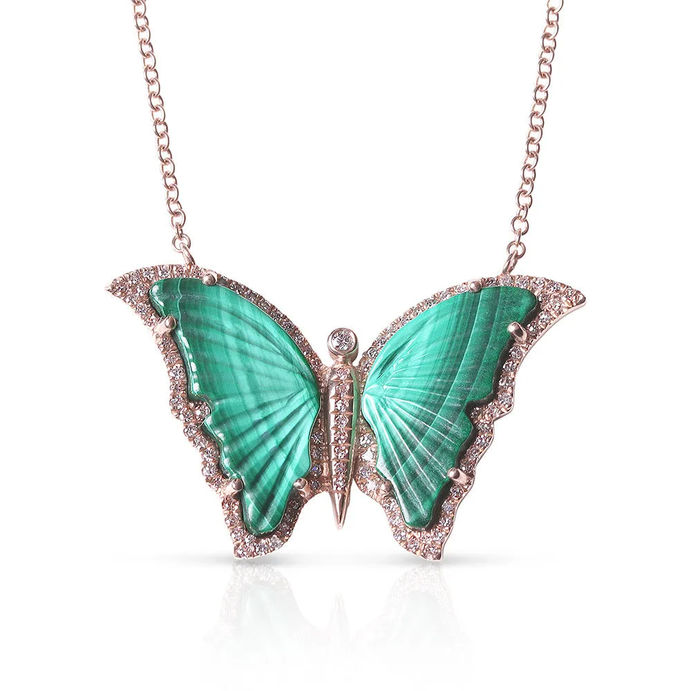 MALACHITE AND DIAMOND BUTTERFLY NECKLACE