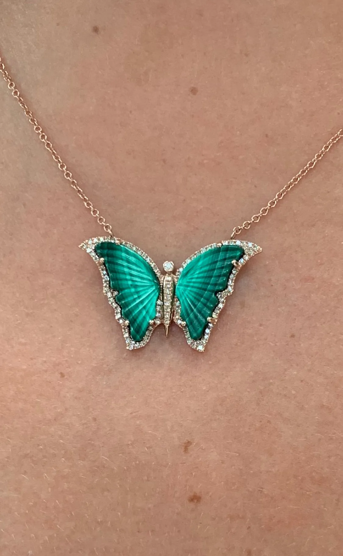 MALACHITE AND DIAMOND BUTTERFLY NECKLACE