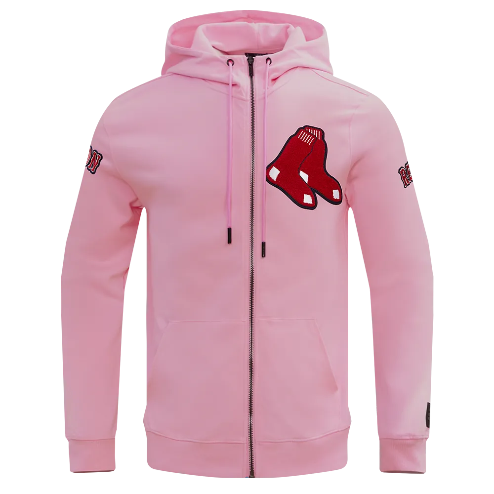 MLB BOSTON RED SOX CLASSIC CHENILLE MEN'S FZ PO HOODIE (PINK)