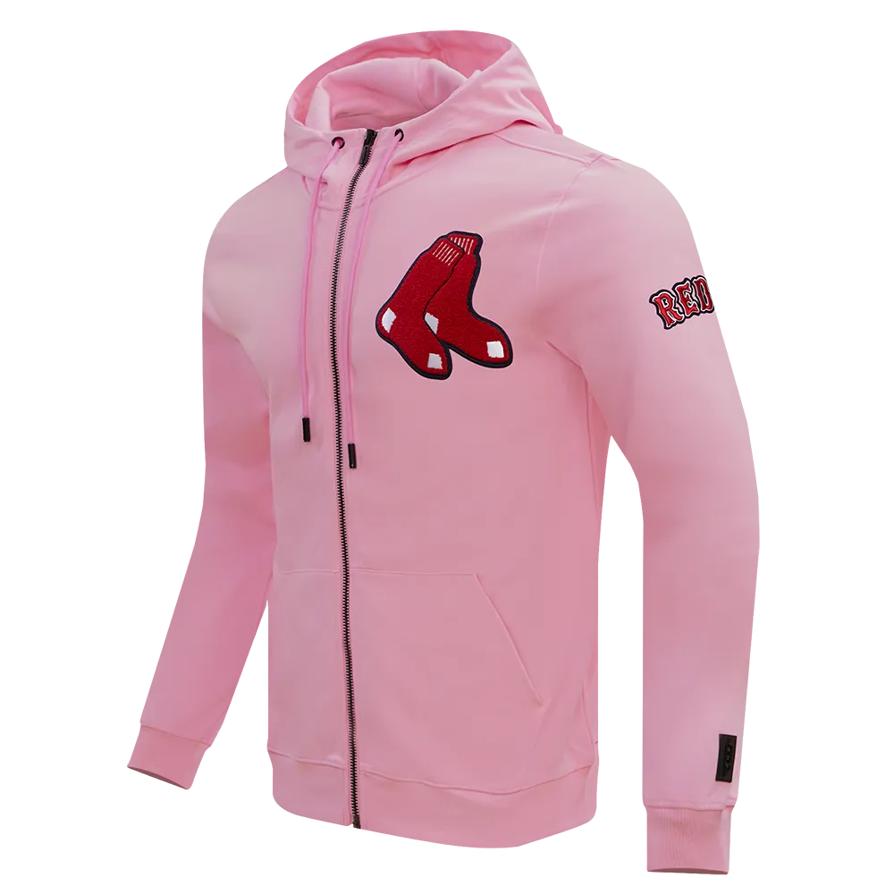 MLB BOSTON RED SOX CLASSIC CHENILLE MEN'S FZ PO HOODIE (PINK)