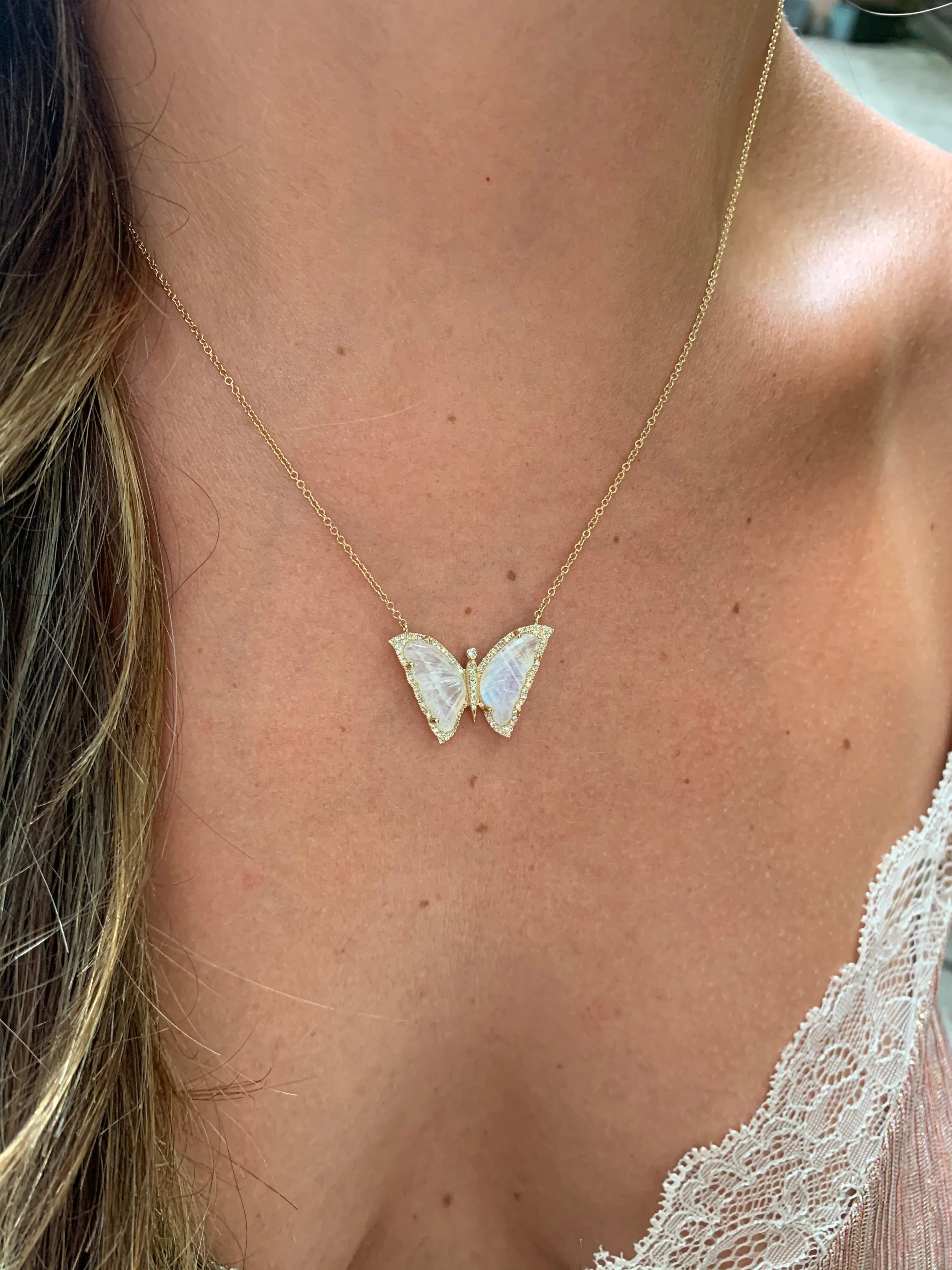 MOONSTONE AND DIAMOND BUTTERFLY NECKLACE