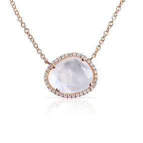 MOONSTONE PENDANT NECKLACE WITH PAVÉ DIAMOND SURROUND