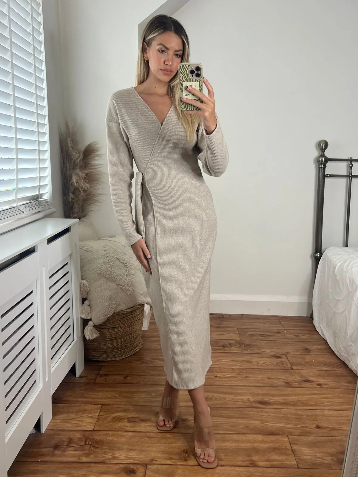 Niamh Knitted Wrap Dress in Stone