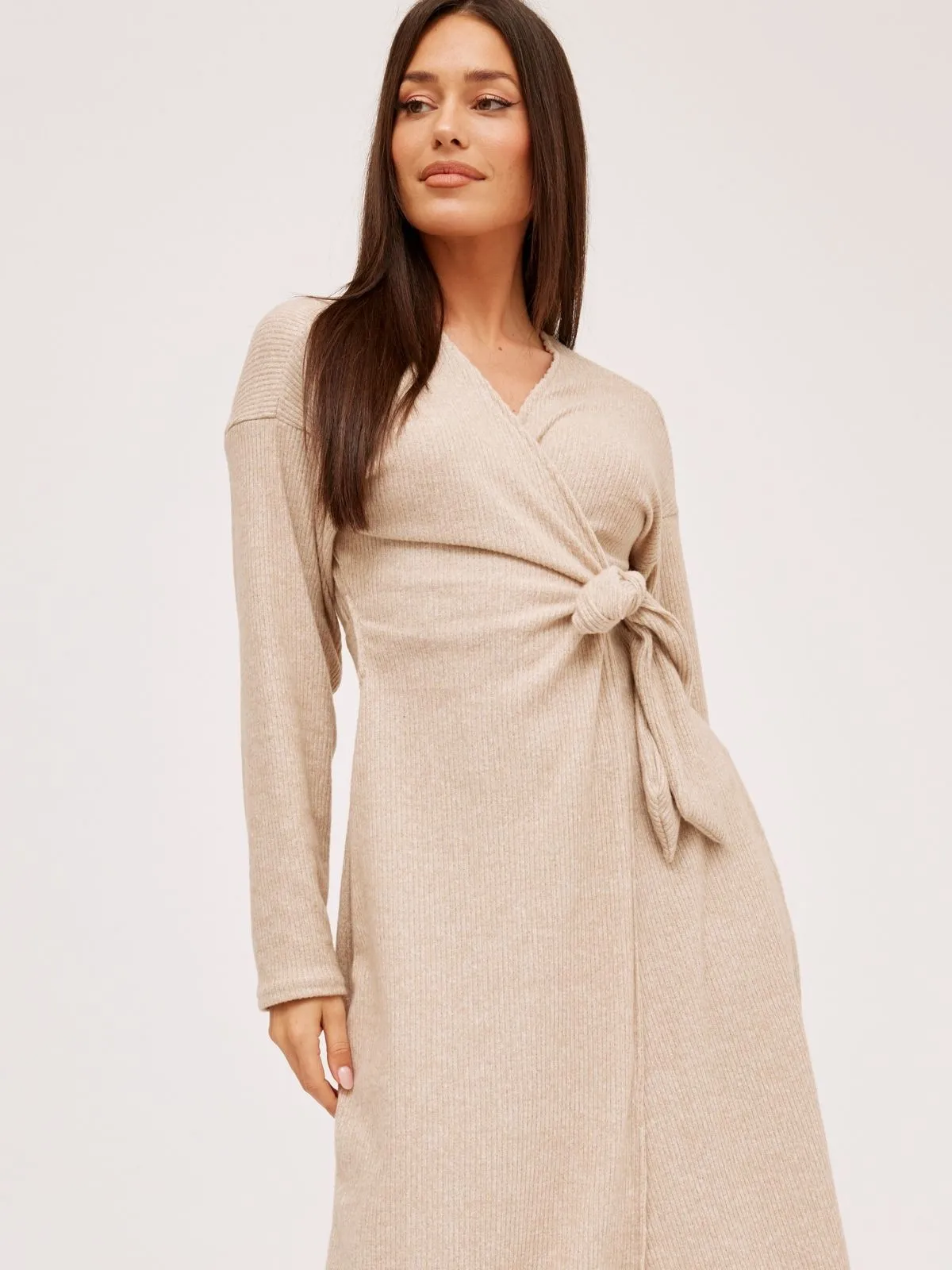 Niamh Knitted Wrap Dress in Stone