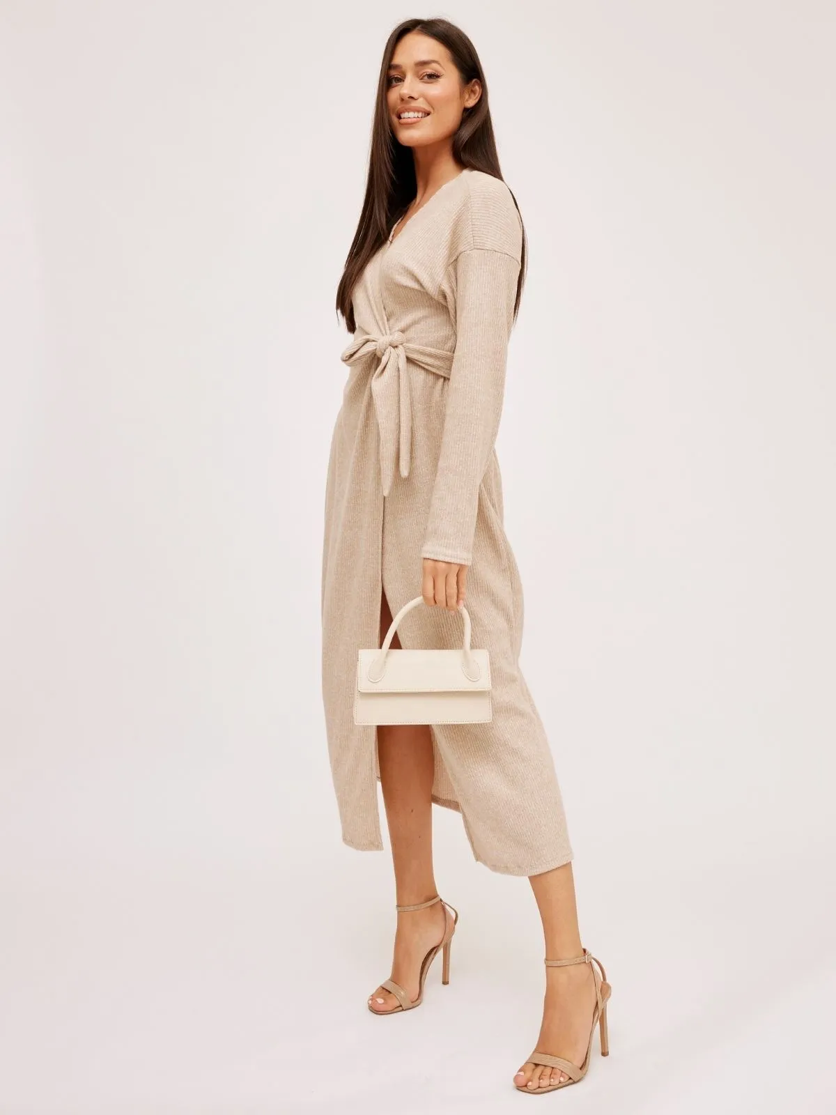 Niamh Knitted Wrap Dress in Stone