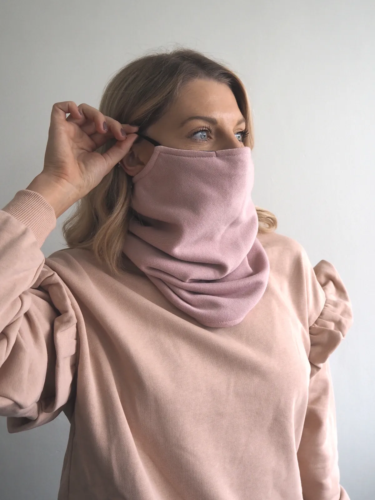 Reversible Grey & Pink Snood - Adjustable Double Layer Filter Pocket