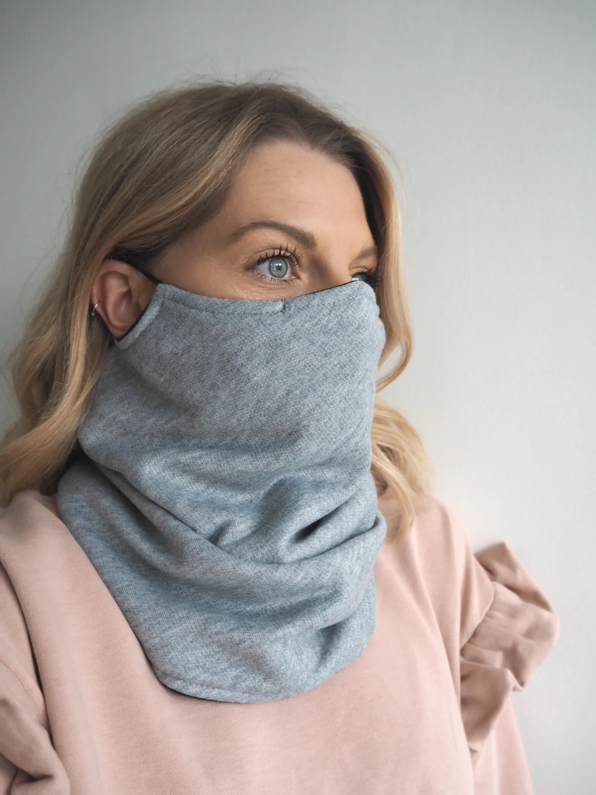 Reversible Grey & Pink Snood - Adjustable Double Layer Filter Pocket