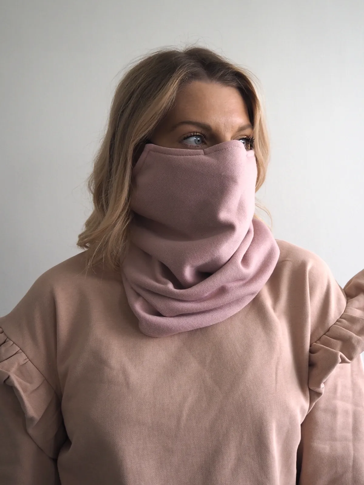 Reversible Grey & Pink Snood - Adjustable Double Layer Filter Pocket