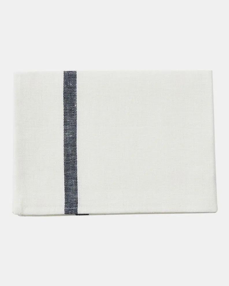 Thick Linen Kitchen Cloth: White with Navy Stripe